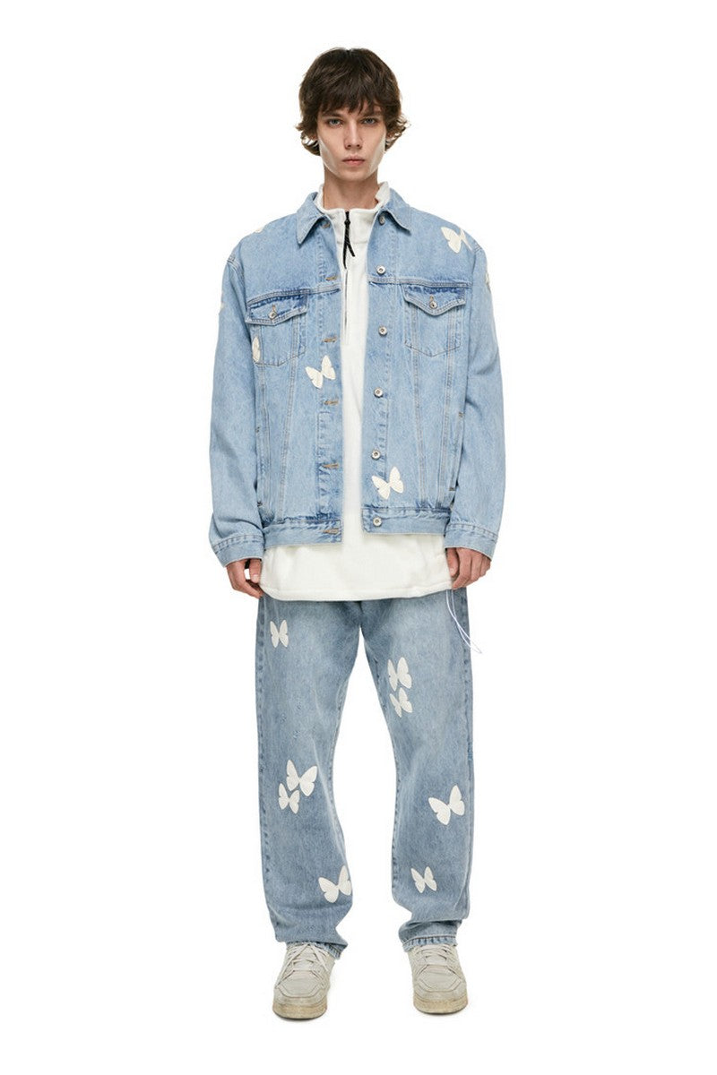 Old Order Embroidered Butterflies Washed Jeans Jacket