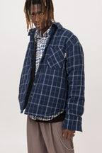 Empty Reference Blue Checkered Shirt Heavy Jacket