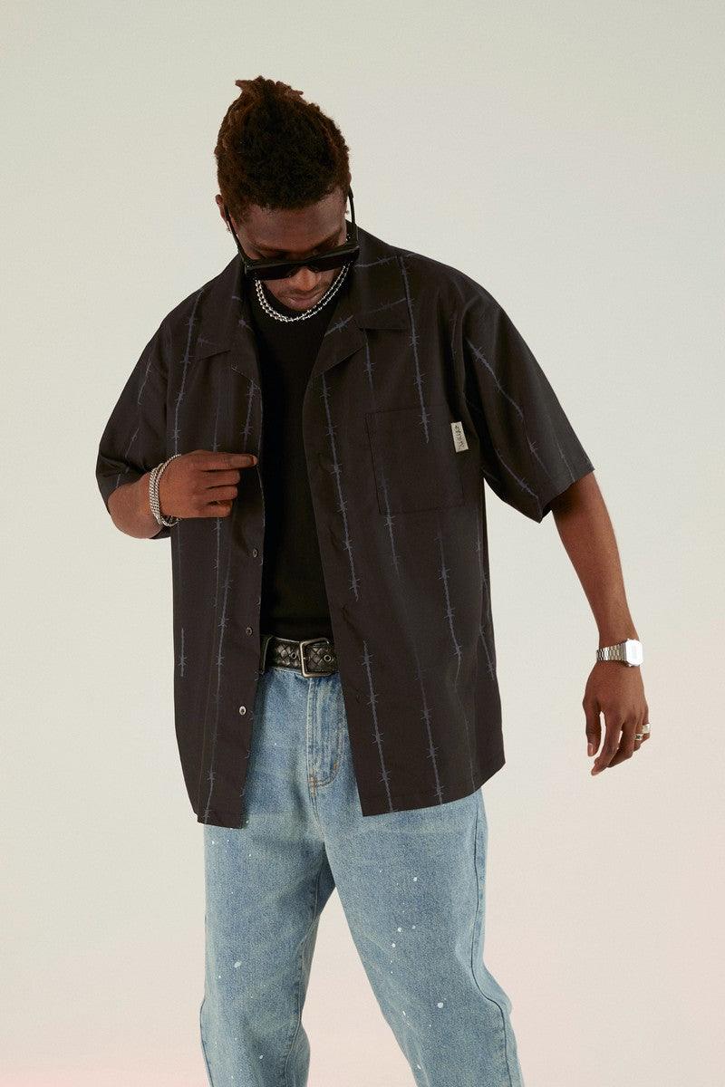 Empty Reference Thorns Striped  Cuban Shirt