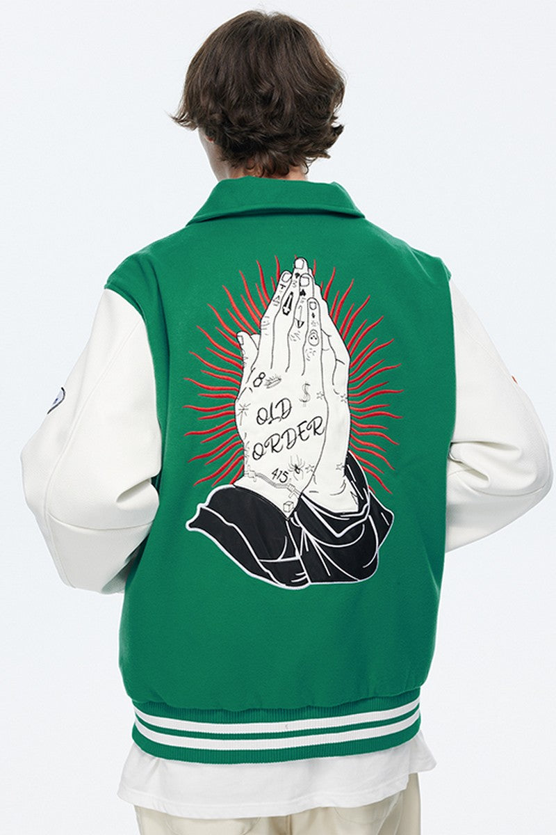 OO Gothic Logo Embroidered Varsity Jacket