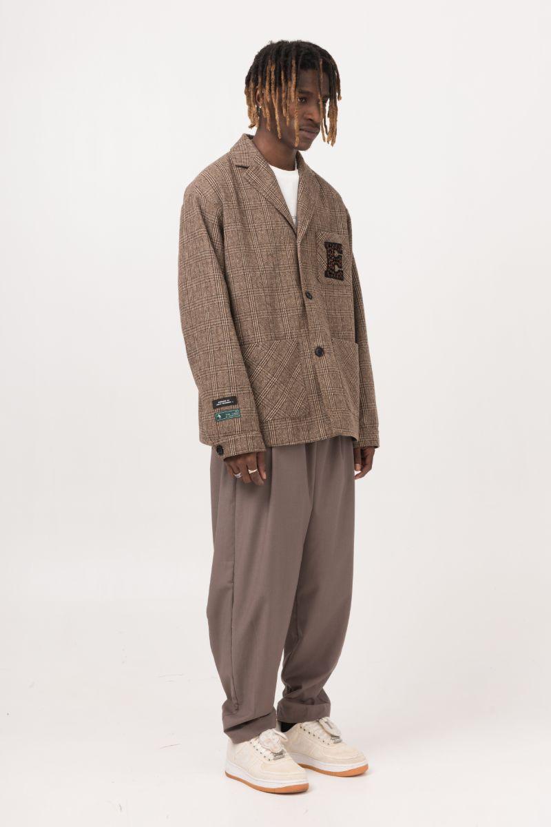 Empty Reference Embroidery Logo Plaid Blazer