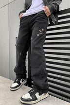 Guns Embroidered Washed Jeans
