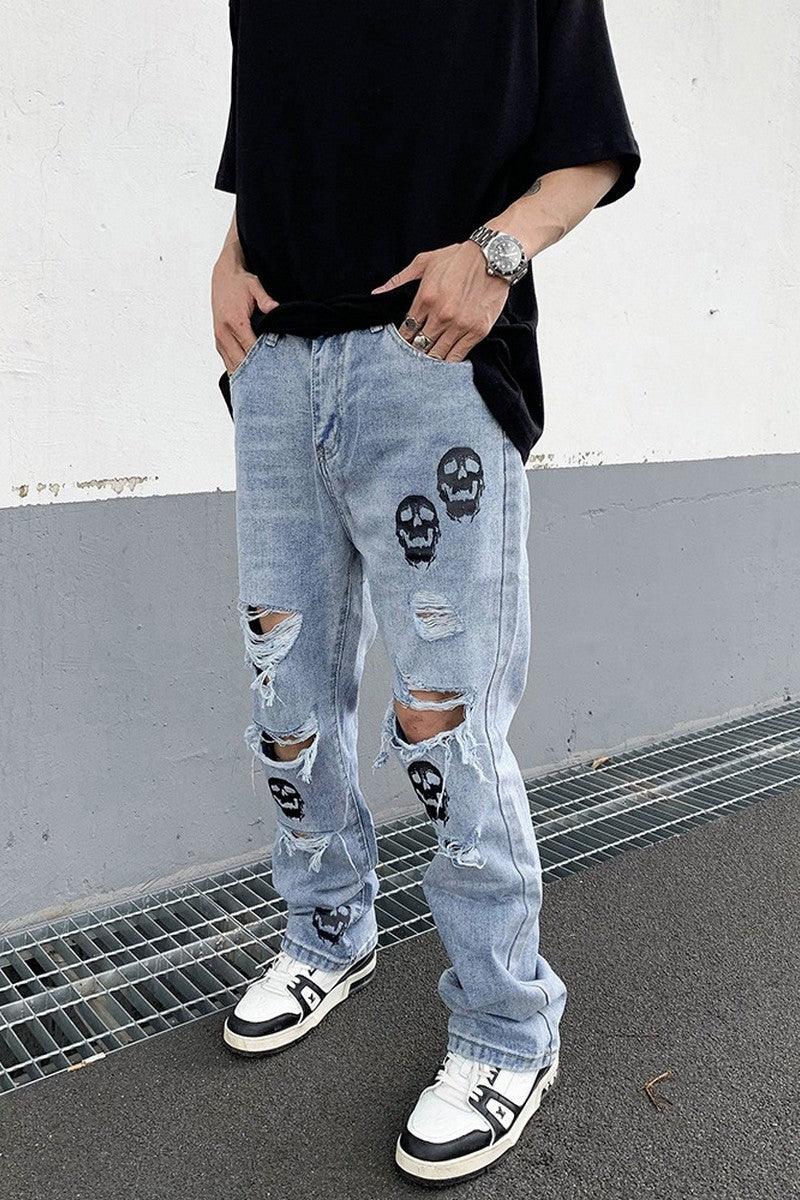 CZ Skulls Washed Flared Jeans - UK Only