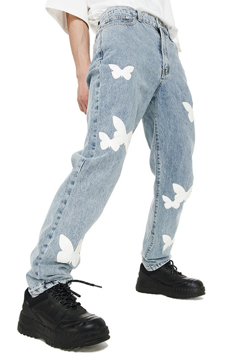 Old Order Embroidered Butterflies Washed Jeans