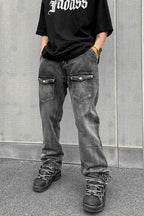 CZ Washed Front Pockets Flared Jeans