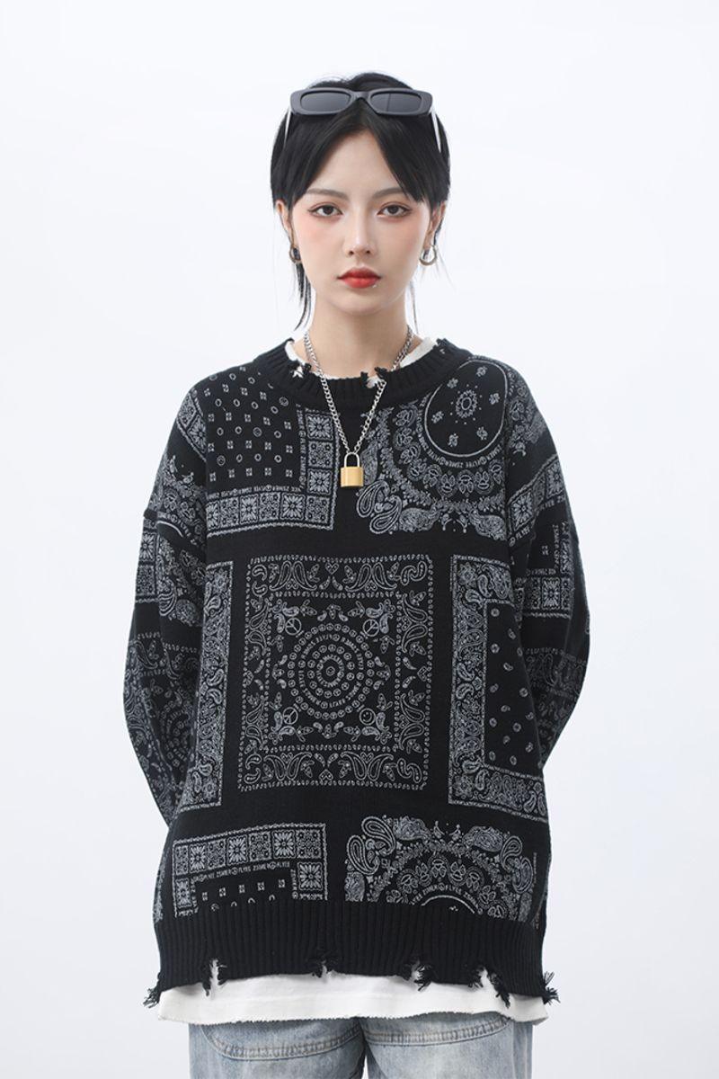 CZ Bandana Ripped Sweater
