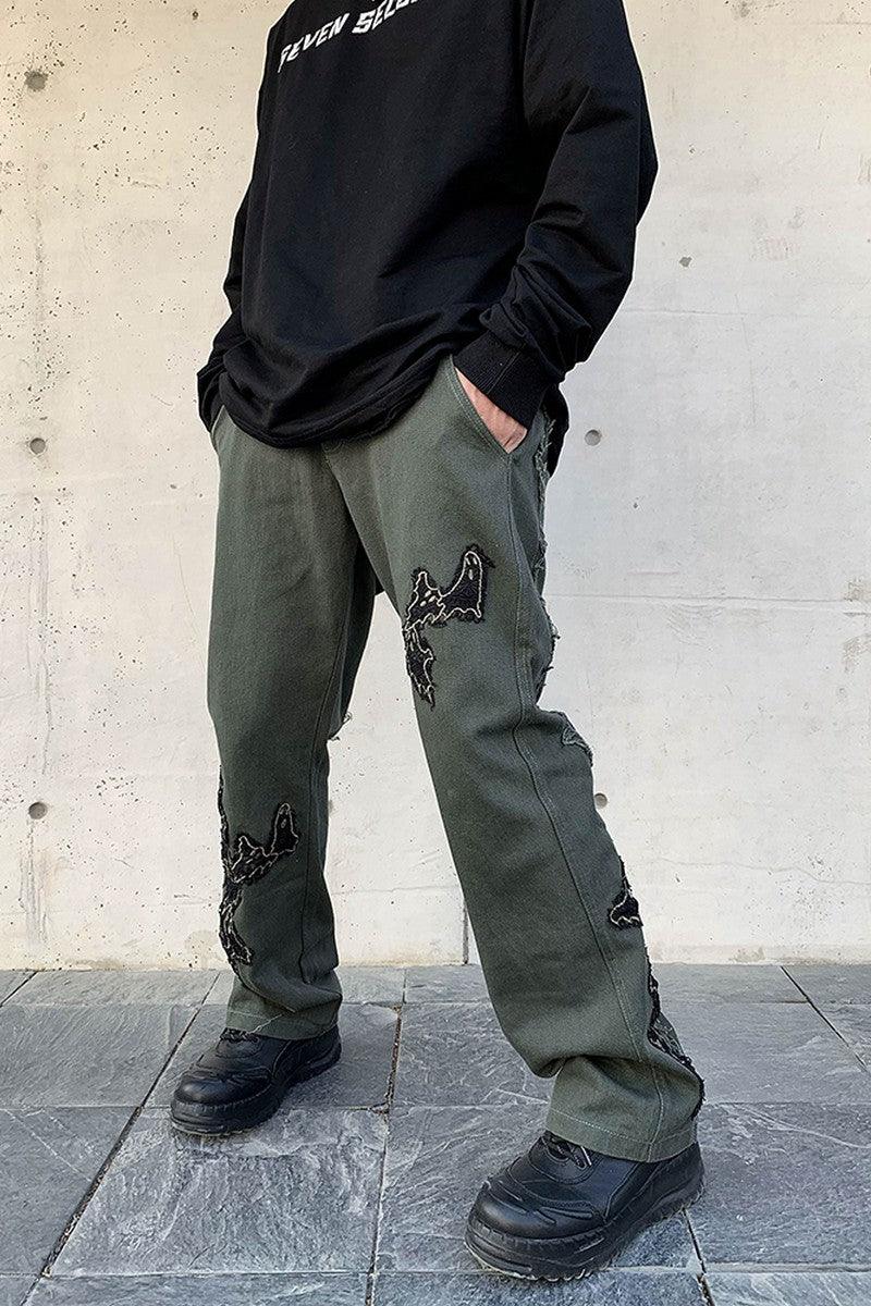 CZ Lace Embroidered Ghosts Flared Trousers