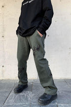 CZ Lace Embroidered Ghosts Flared Trousers