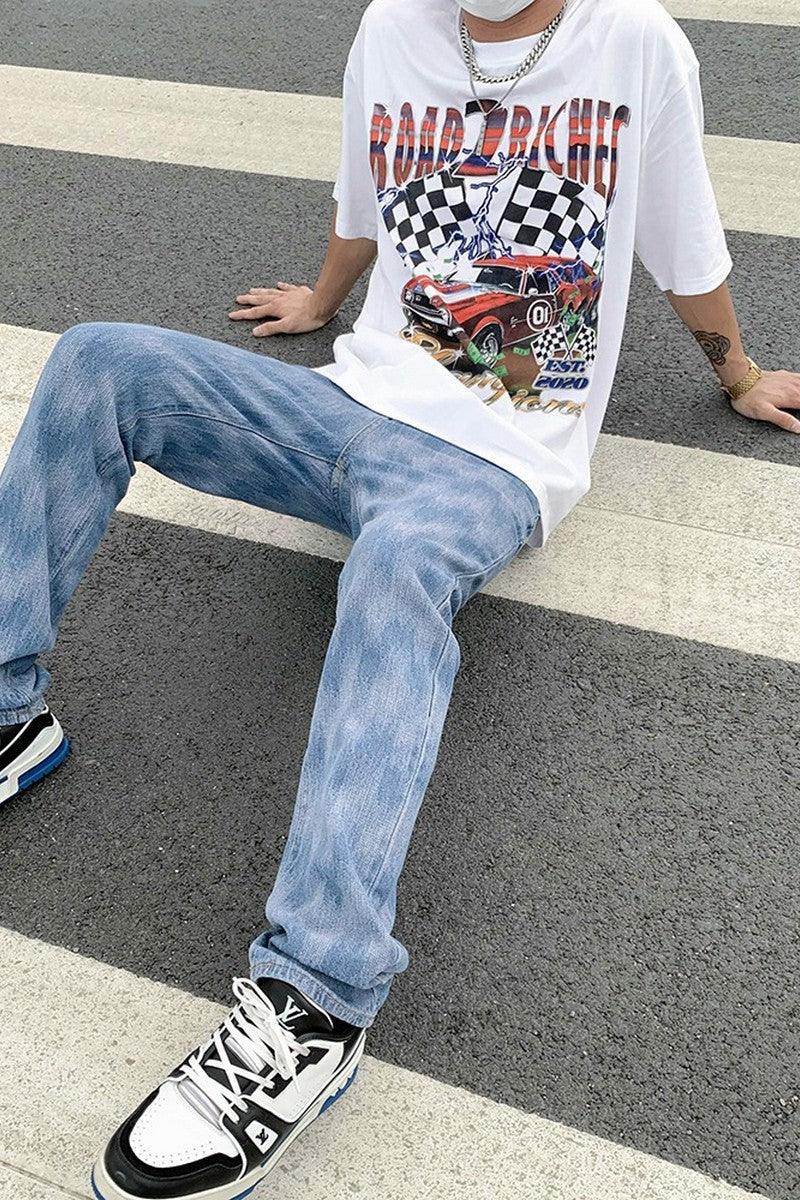 CZ Checkered Washed Straight Jeans