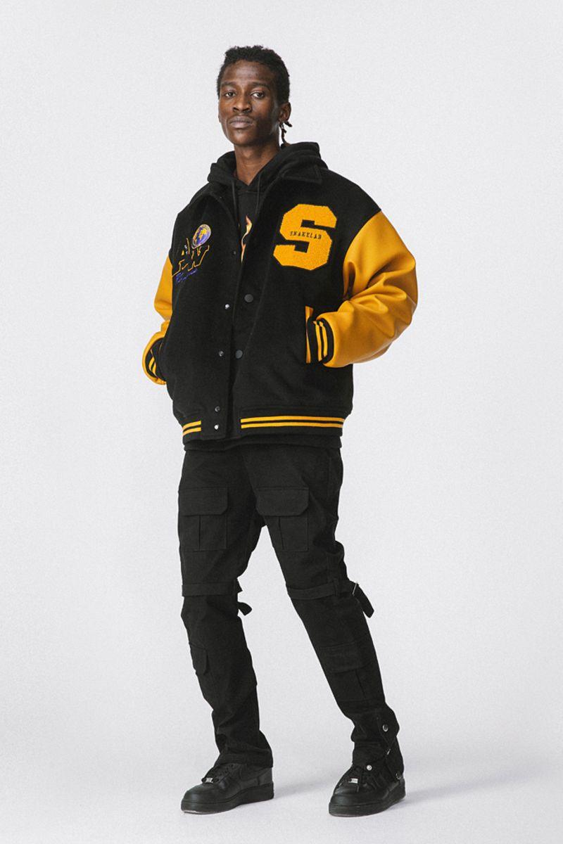 ANT Yellow Woolen Embroidered Varsity Jacket
