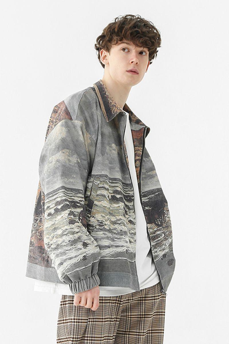 CZ Oil Painting Full Print Corduroy Jacket