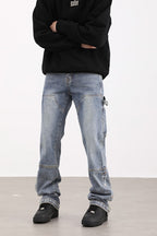 CZ Buttons Loose Straight Jeans