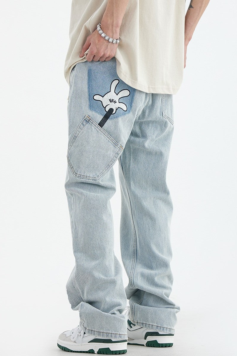 Falling Down Printed Loose Jeans - EU Only