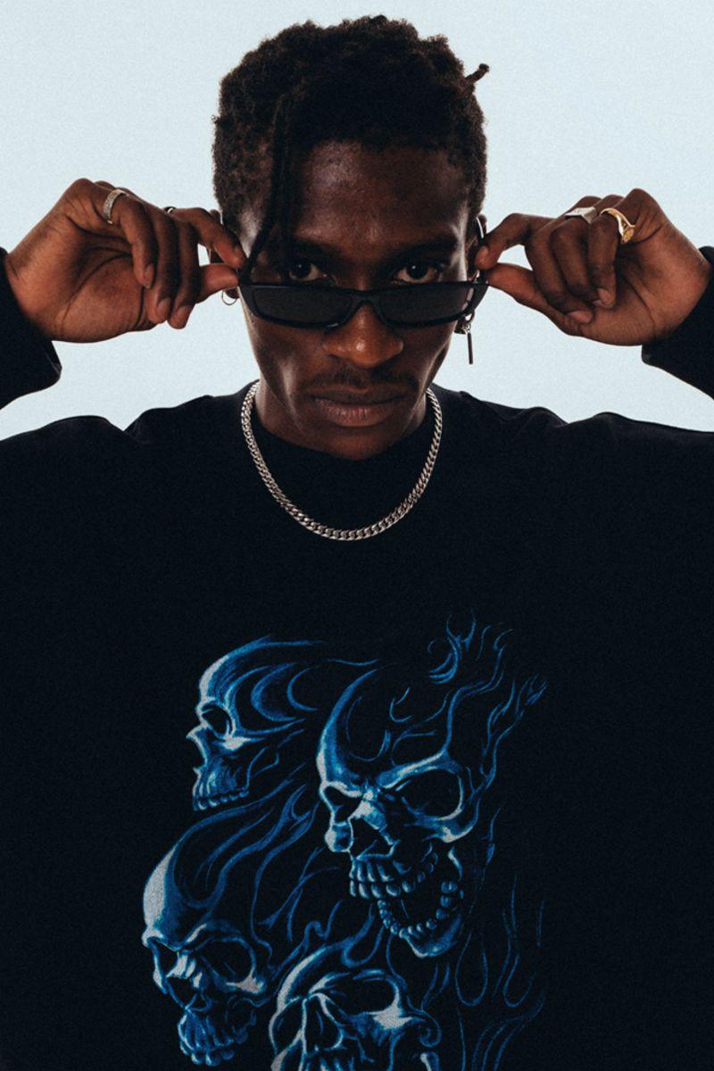 Antidote Blue Flame Skull Sweater