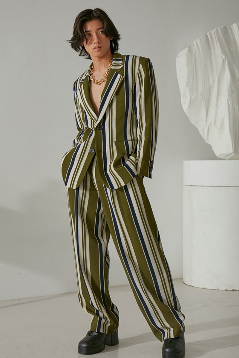 Mix7 Retro Striped Draped Trousers