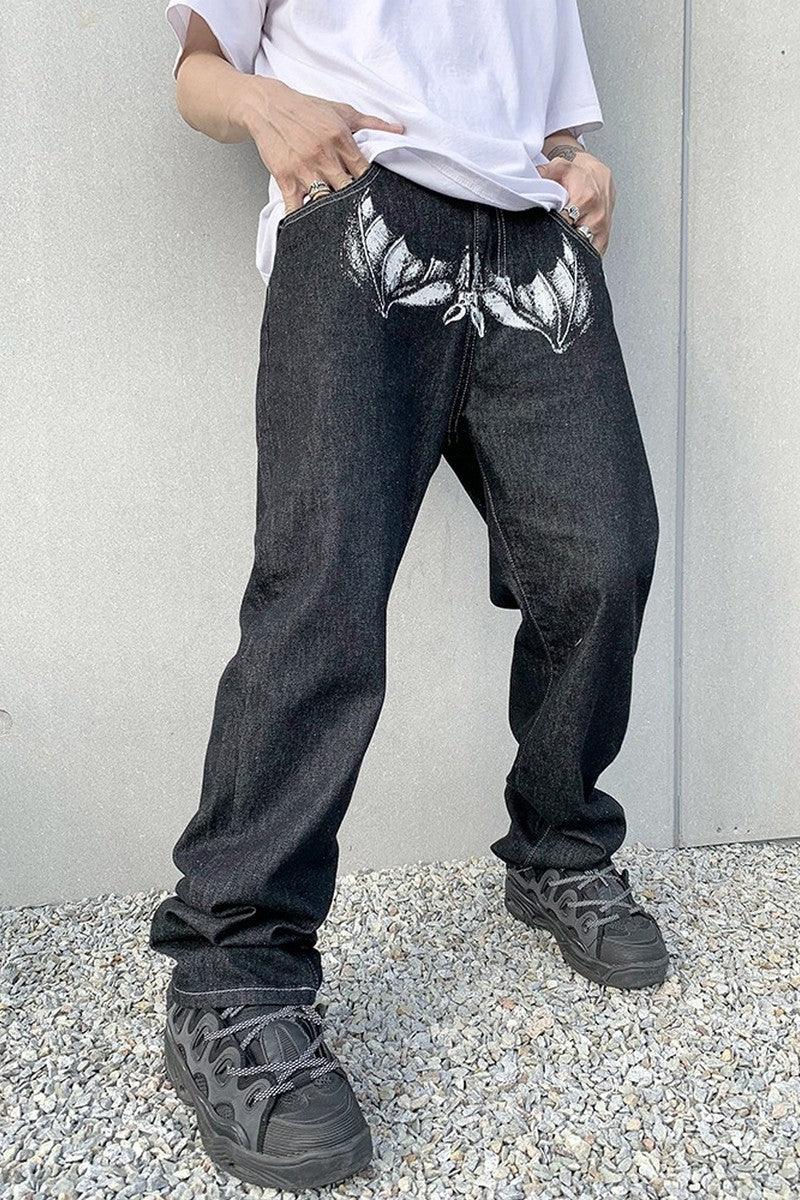 CZ Bat Print Straight Jeans