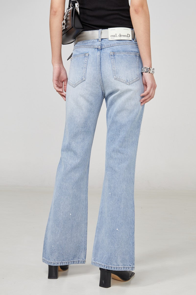 STEEPC Cut Distressed Flared Jeans