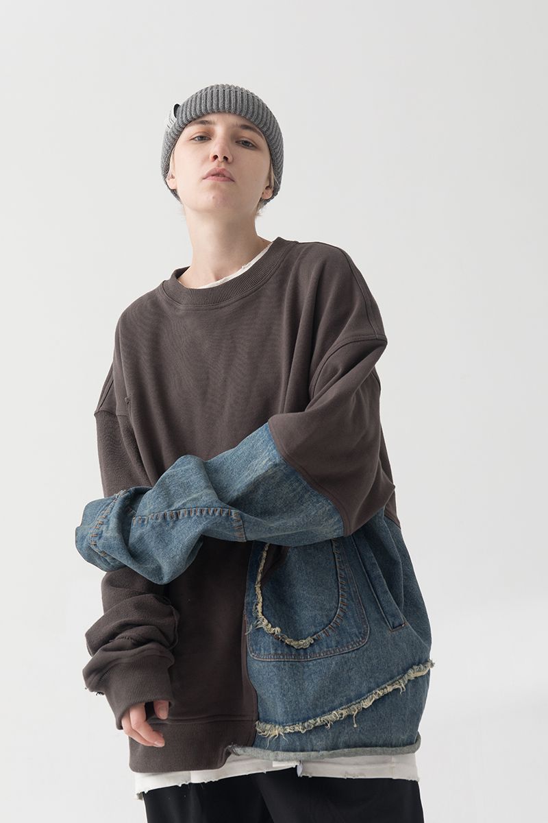 THINGY Stitched Jeans Washed Sweater