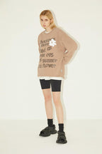 Empty Reference Camel Flower Print Sweater