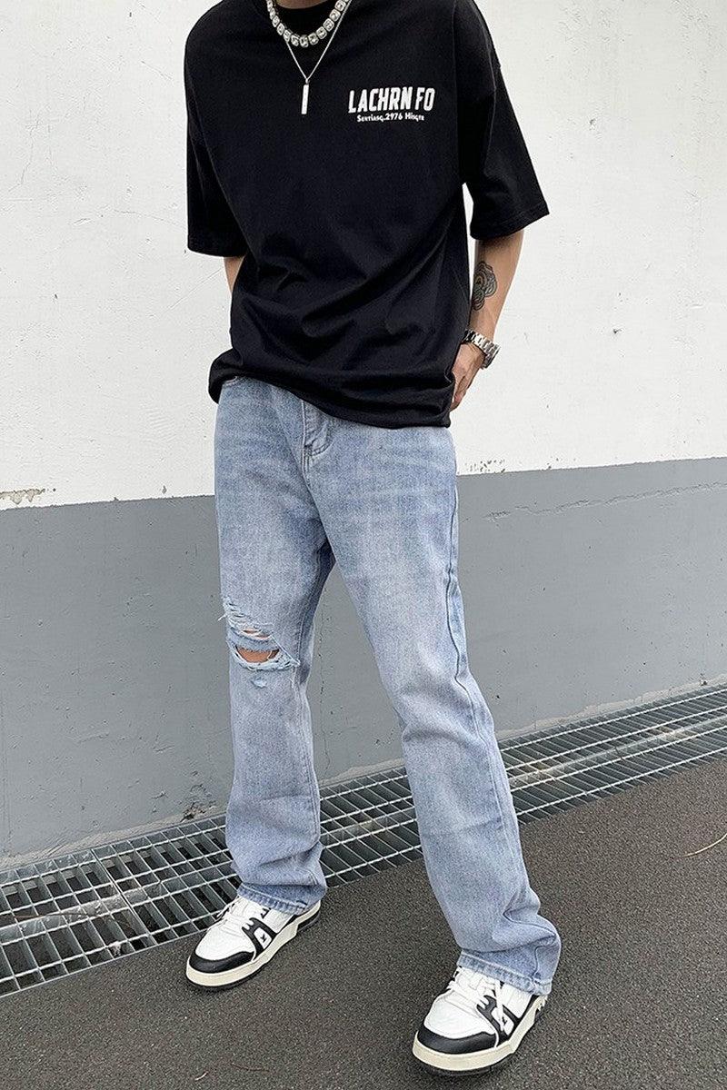 CZ Distressed Washed Flared Jeans