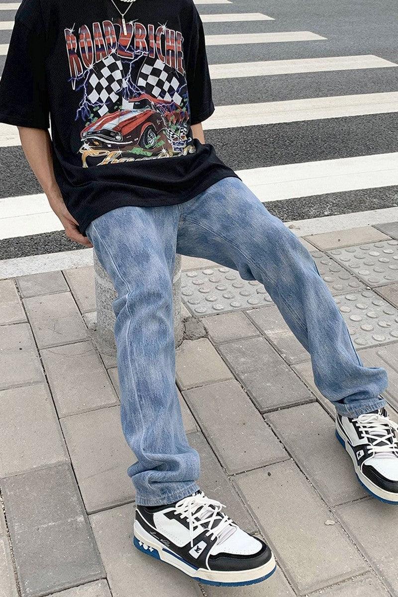 CZ Checkered Washed Straight Jeans