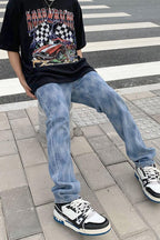 CZ Checkered Washed Straight Jeans