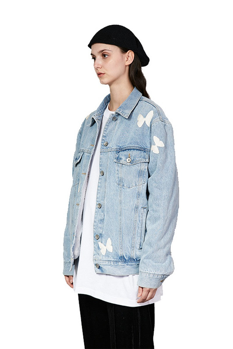 Old Order Embroidered Butterflies Washed Jeans Jacket