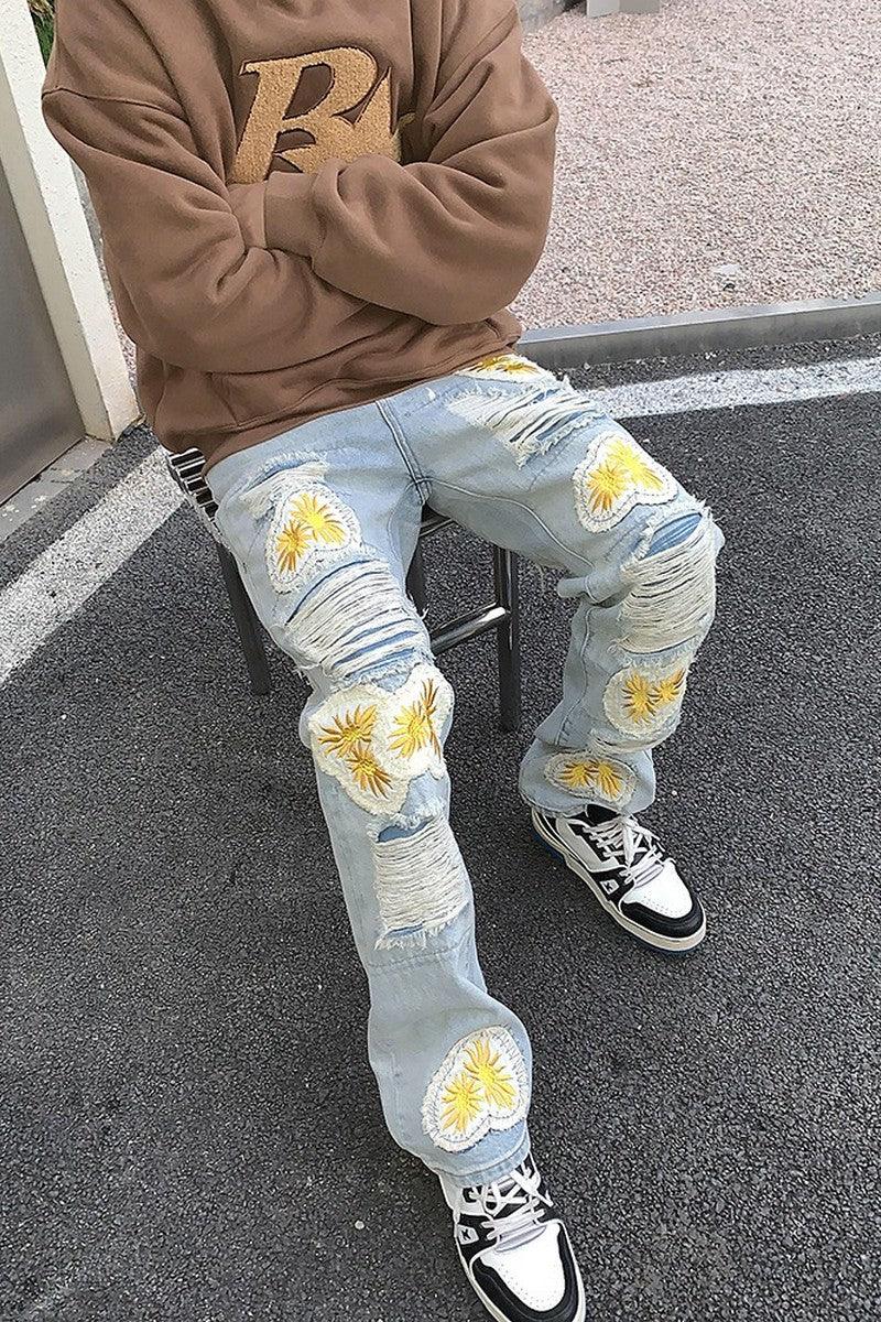 CZ Sunflowers Vintage Distressed Jeans