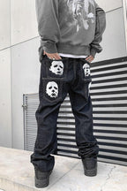 CZ Bat Print Straight Jeans