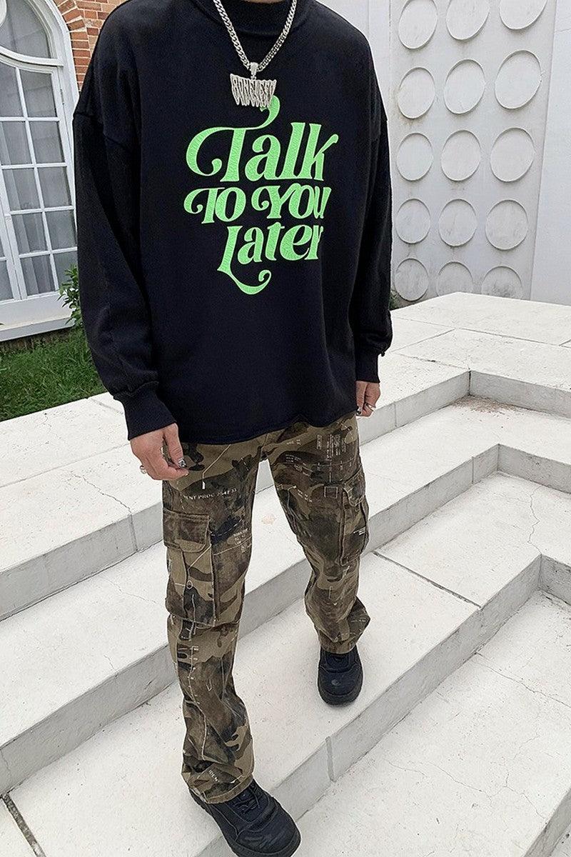 CZ Talk Later Print Sweater