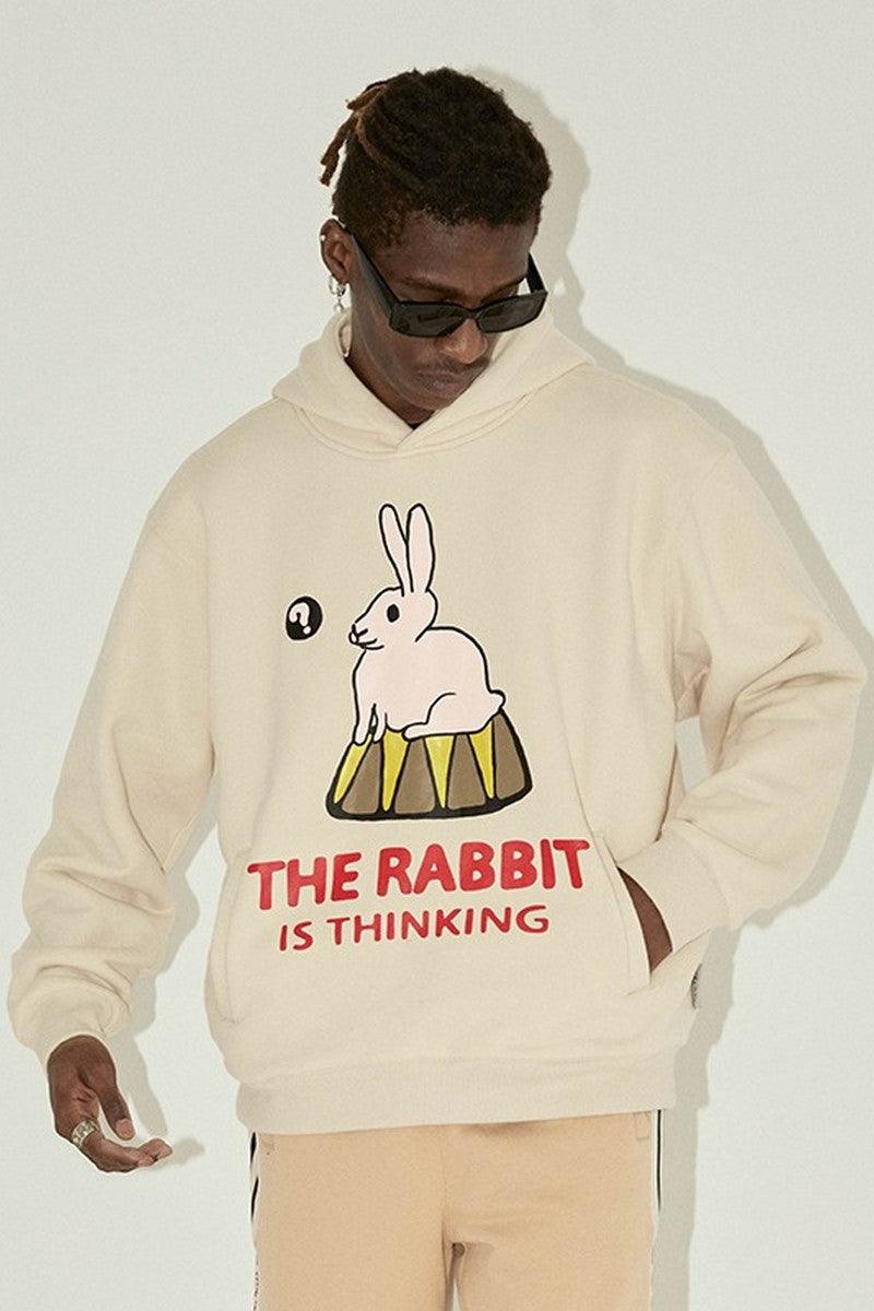 Empty Reference Thinking Rabbit Print Hoodie