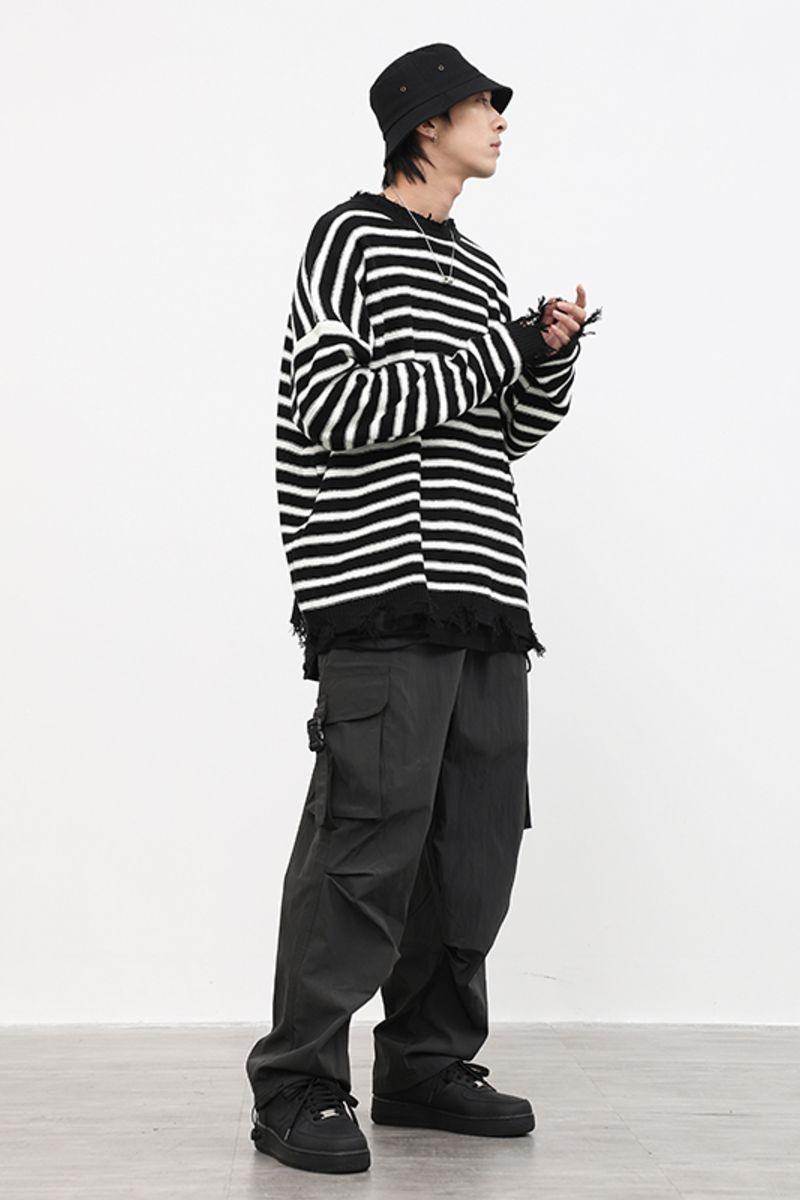 CZ Striped Ripped Sweater