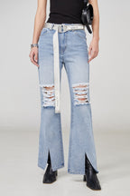 STEEPC Cut Distressed Flared Jeans
