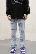 CZ Distressed Embroidered Flared Jeans