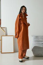 Mix7 Camel Orange Belted Trench Coat