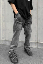 CZ Washed Front Pockets Flared Jeans