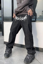 CZ Bat Print Straight Jeans