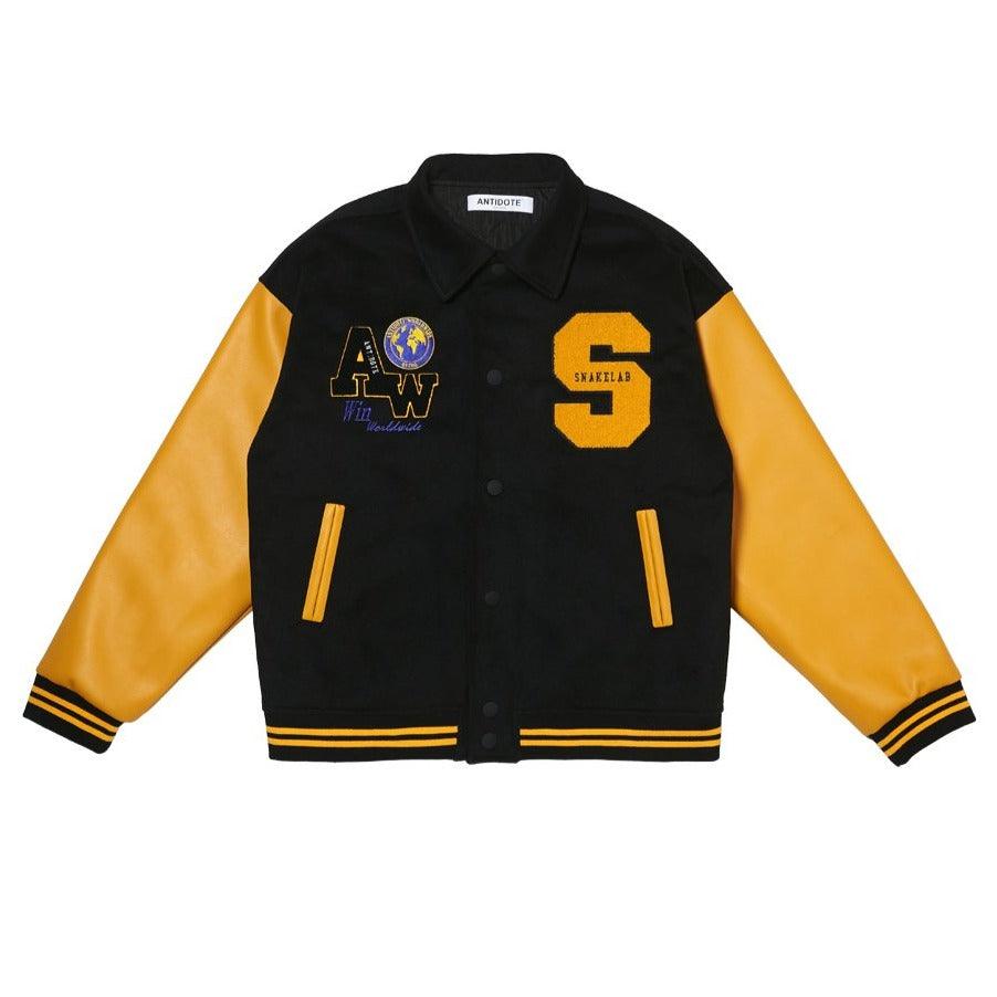 ANT Yellow Woolen Embroidered Varsity Jacket