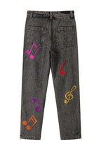 CZ Embroidered Musical Notes Jeans - UK Only