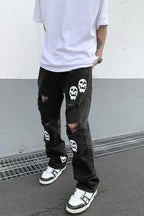 CZ Skulls Washed Flared Jeans - UK Only