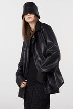 STEEPC Embossed Logo PU Leather Jacket