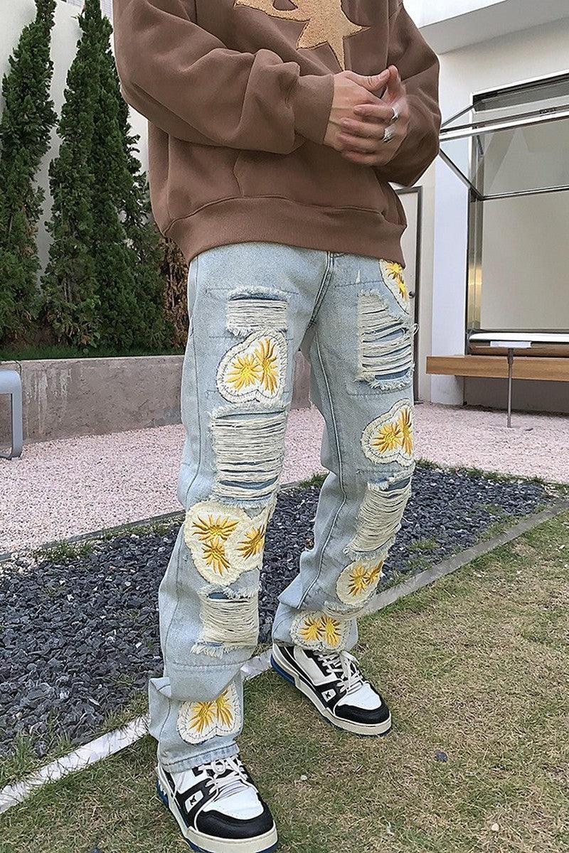 CZ Sunflowers Vintage Distressed Jeans