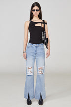 STEEPC Cut Distressed Flared Jeans