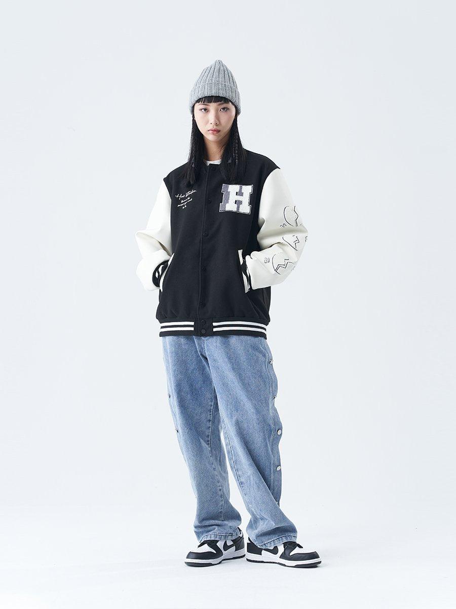 H/C Embroidered Broken Hearts Varsity Jacket - UK Only