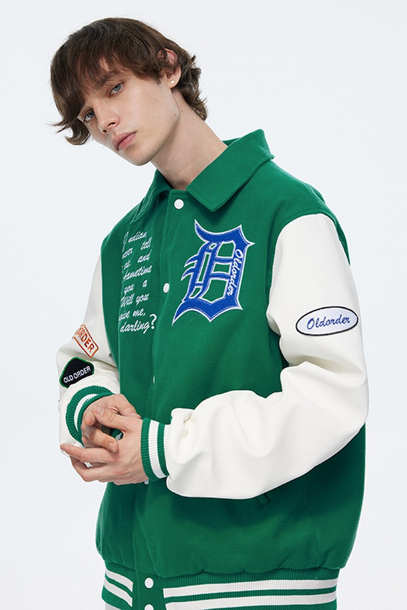 OO Gothic Logo Embroidered Varsity Jacket