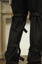 Empty Reference Black Straps Straight Trousers
