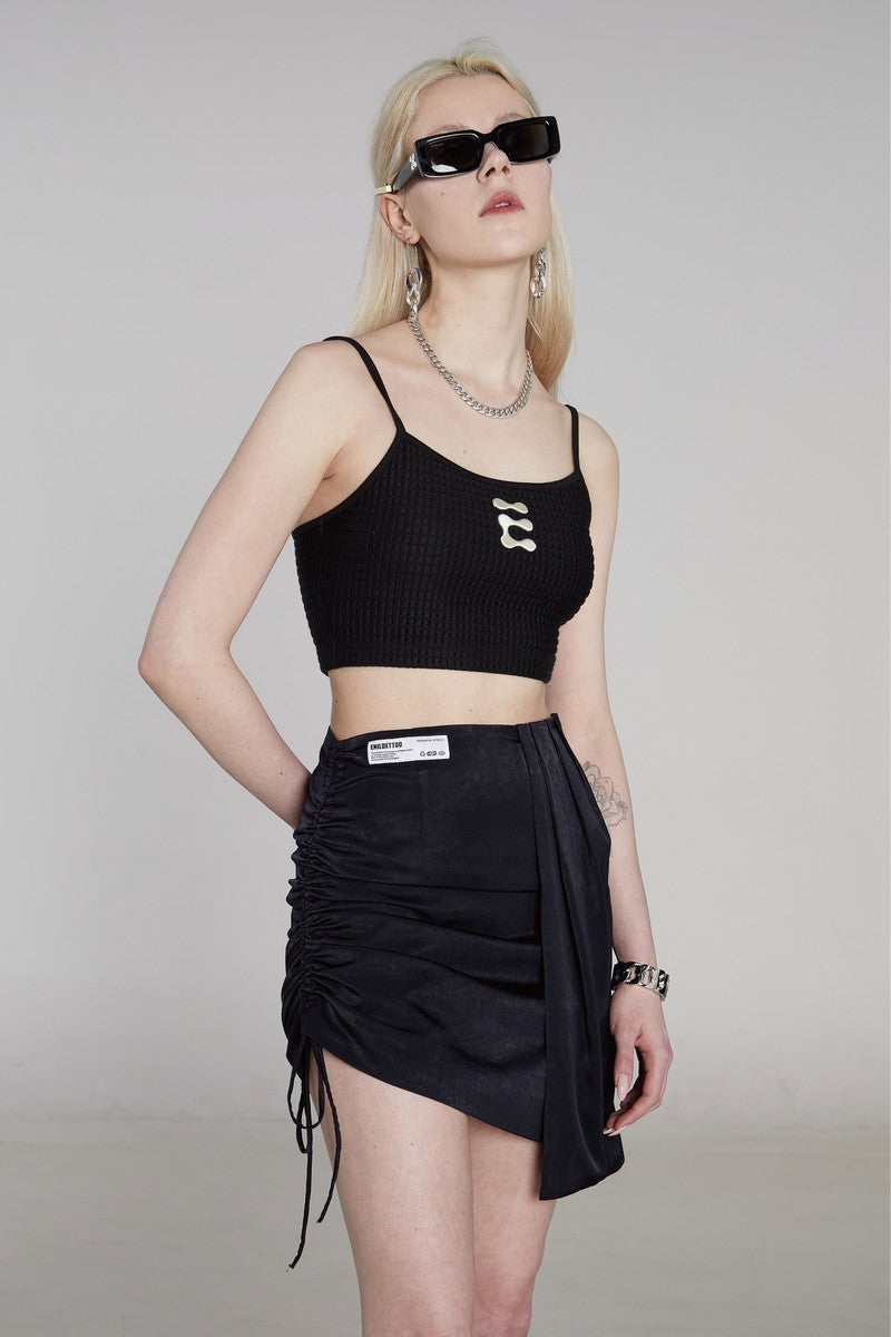 STEEPC Pleated Stitched Velvet Skirt
