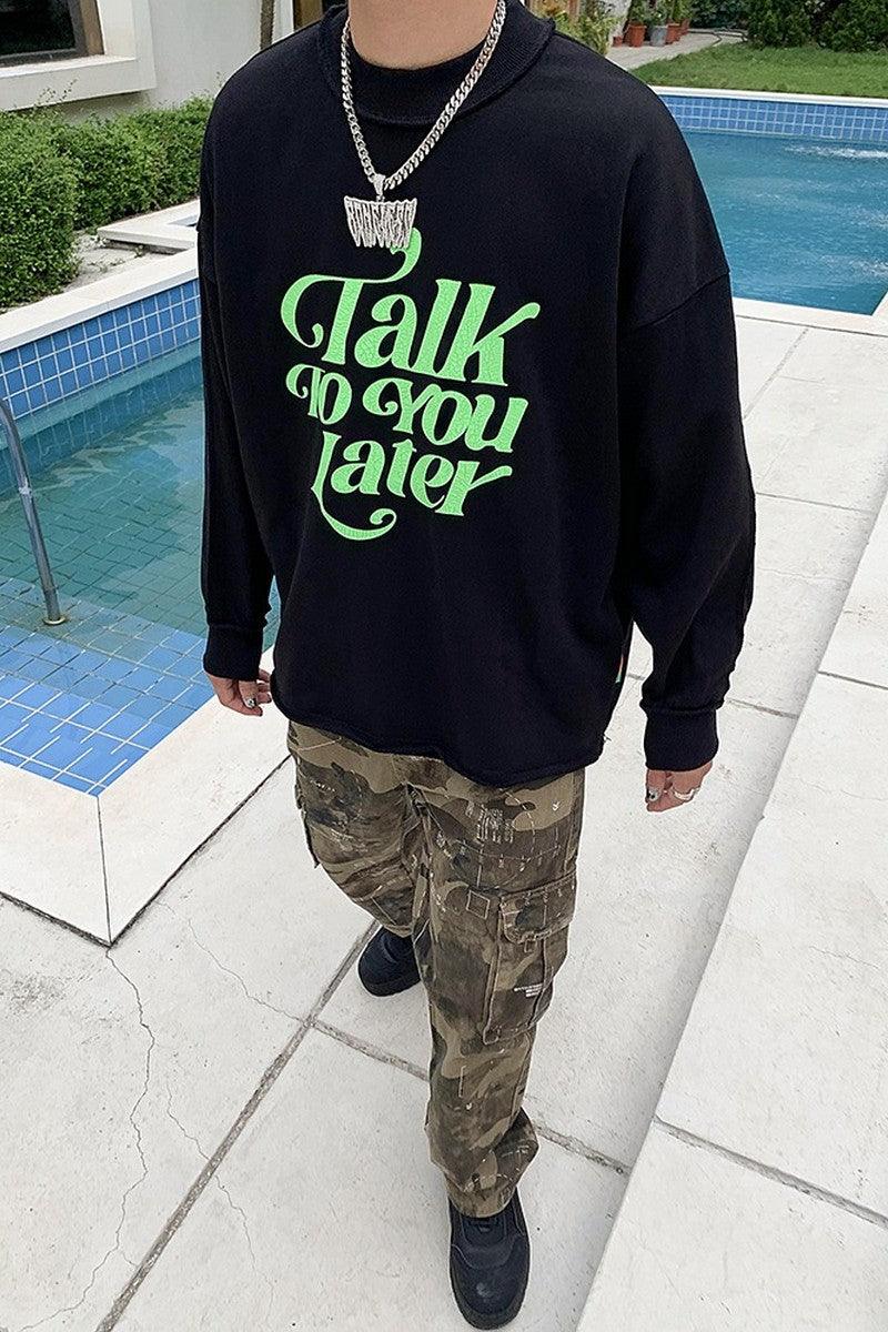CZ Talk Later Print Sweater