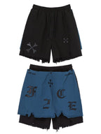 F2CE Two-Piece Leather Embroidered Shorts