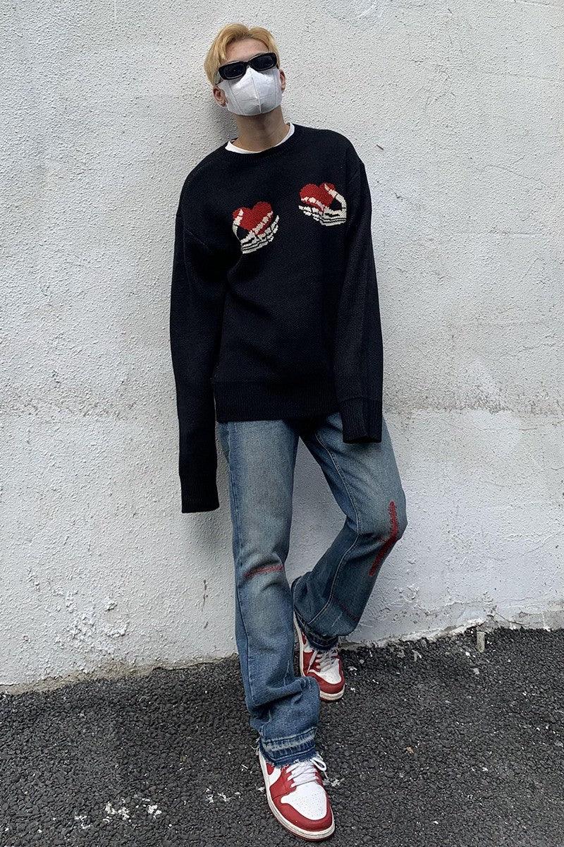 CZ Skeleton Hands Knit Sweater